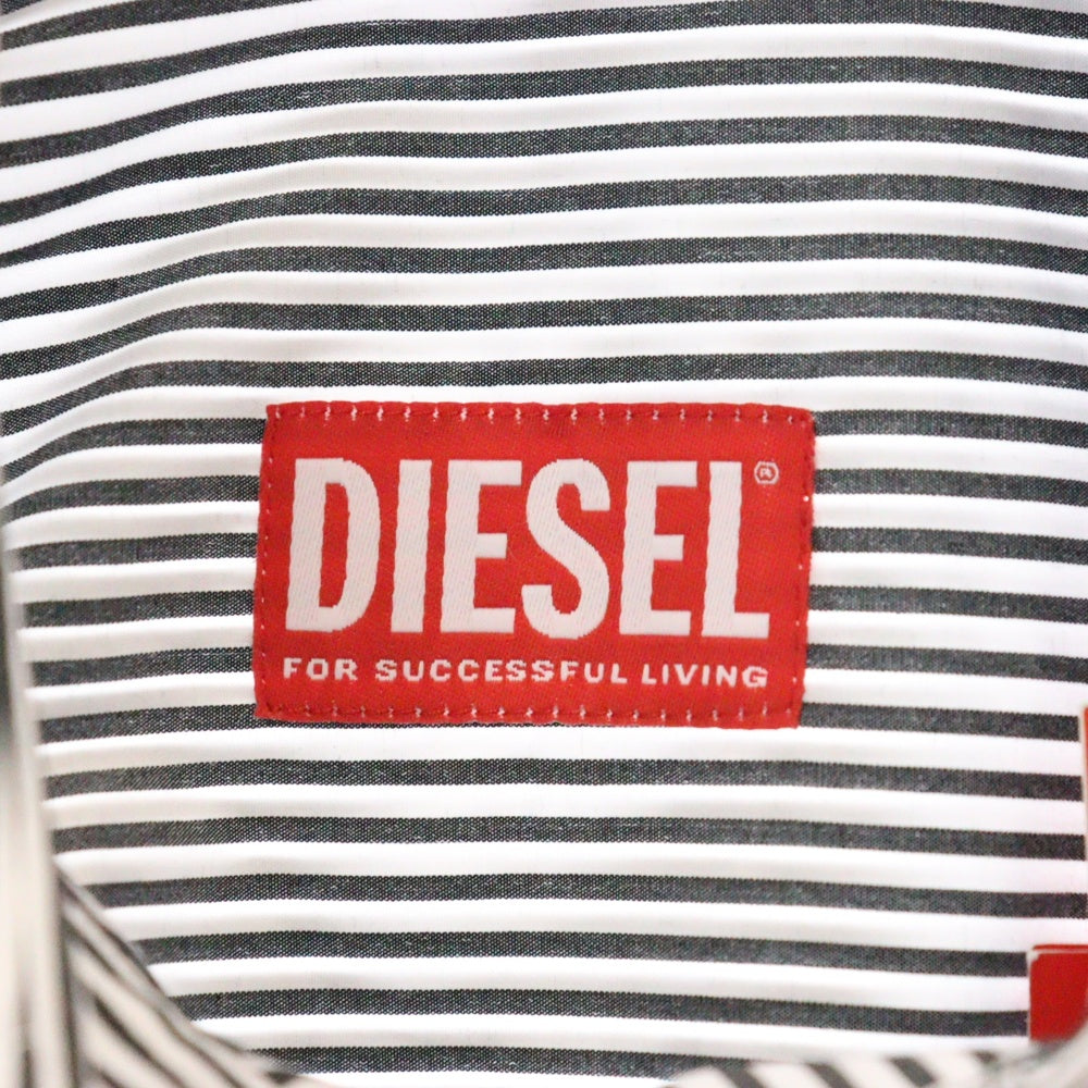 DIESEL(ディーゼル) C-DOU-STRIPE SHIRT オーバルDロゴ ストライプ 長袖シャツ ホワイト/ブラック