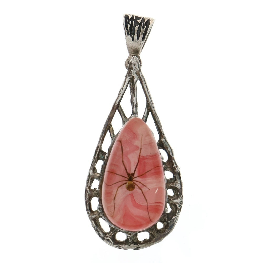 MFM(エムエフエム) TEAR DROP WEB PENDANT NECKLACE ティアドロップ スパイダー ウェブ ペンダントトップ ネックレス ピンク/シルバー