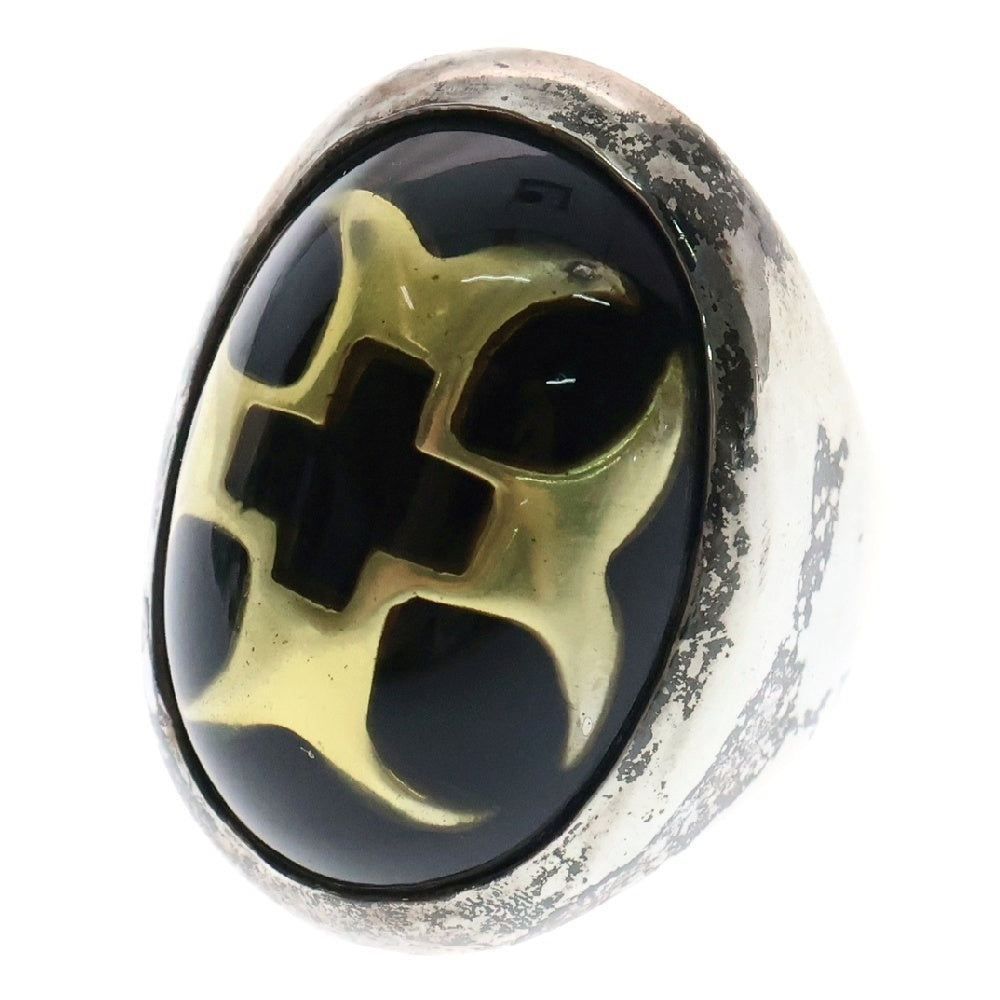 ALEX STREETER(アレックスストリーター) Crusader Cross Ring クルセーダー ゴールドクロス リング 指輪 13号 ブラック/シルバー