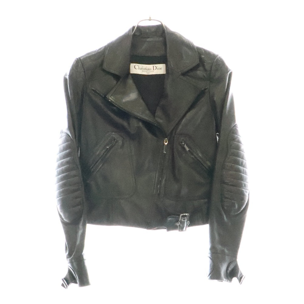 Christian Dior(クリスチャンディオール) 03SS ガリアーノ期 ラムレザー エルボーパッチ ダブルライダースジャケット ブラック レディース