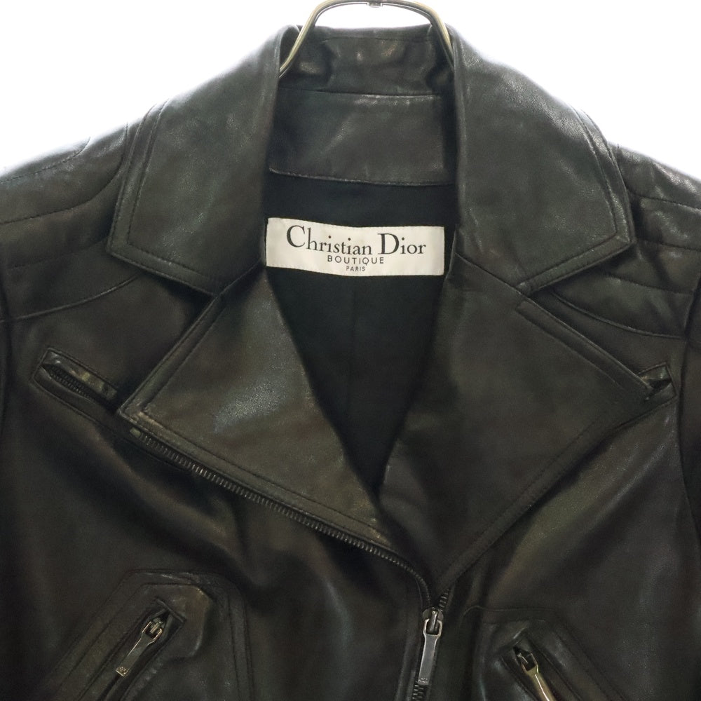 Christian Dior(クリスチャンディオール) 03SS ガリアーノ期 ラムレザー エルボーパッチ ダブルライダースジャケット ブラック レディース
