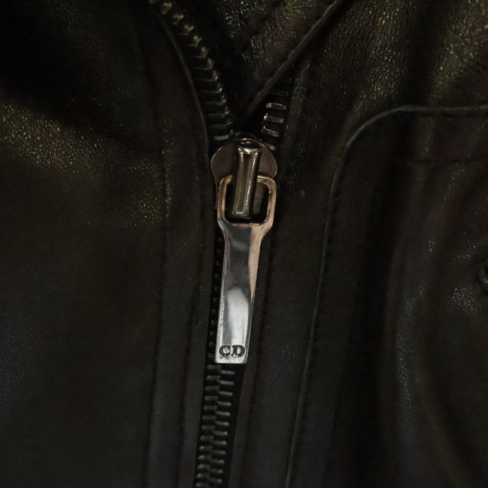 Christian Dior(クリスチャンディオール) 03SS ガリアーノ期 ラムレザー エルボーパッチ ダブルライダースジャケット ブラック レディース