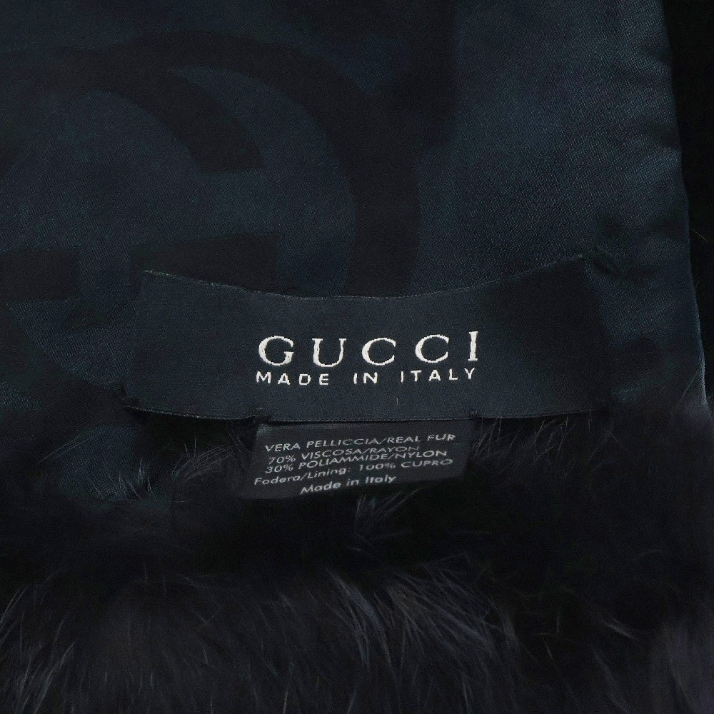 GUCCI(グッチ) リアルファー 裏地GG総柄 ティペット マフラー ストール ブラック レディース