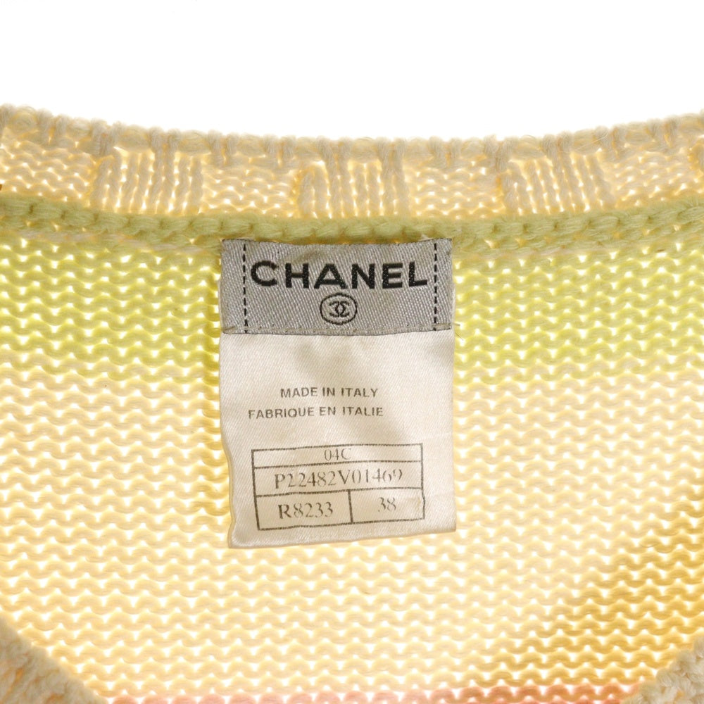 CHANEL(シャネル) 04AW クルーズ ボーダー総柄 Vネック カシミヤ混 クリアココマークロゴプレート 長袖ニット セーター ベージュ/マルチ レディース P22482V01469