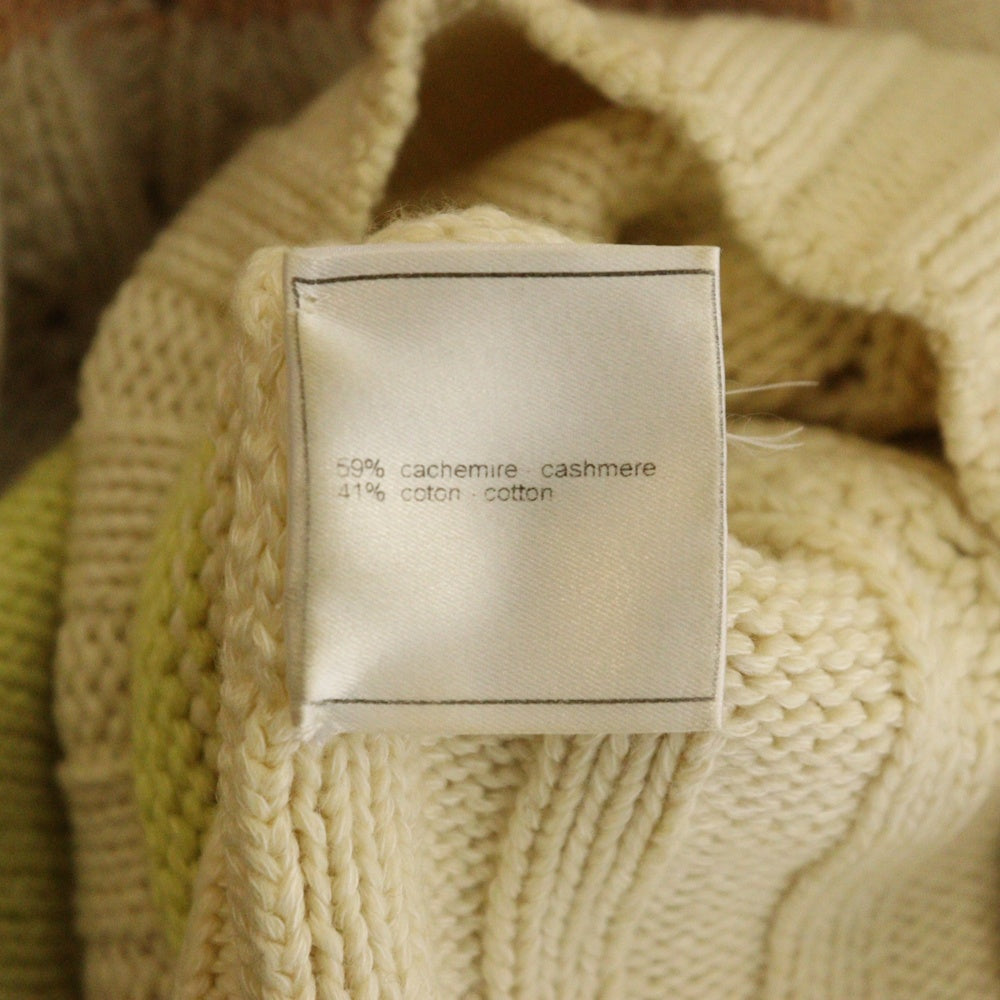CHANEL(シャネル) 04AW クルーズ ボーダー総柄 Vネック カシミヤ混 クリアココマークロゴプレート 長袖ニット セーター ベージュ/マルチ レディース P22482V01469