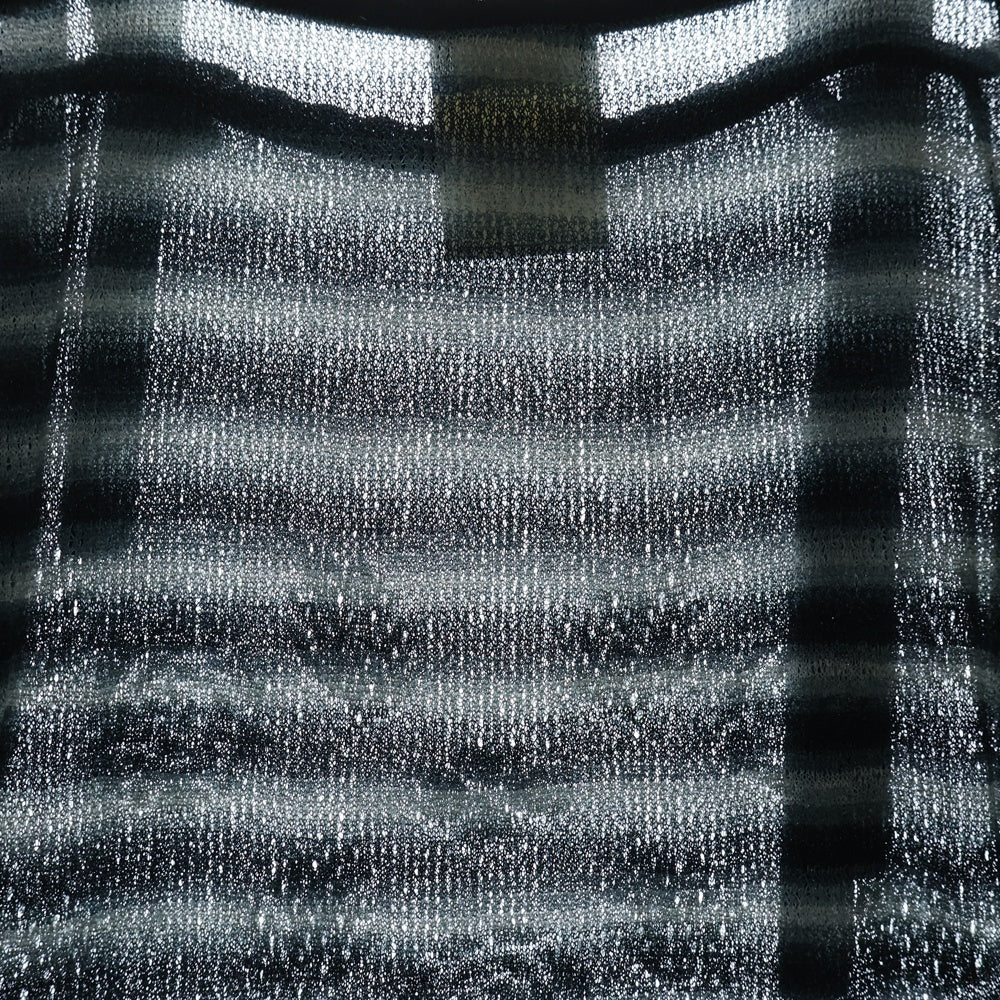 CHANEL(シャネル) 02AW ボーダー総柄 リボン ラインストーン ココマーク ロゴプレート ラメ シースルー ロングスリーブ 長袖 ニット ワンピース レディース P20205V01187