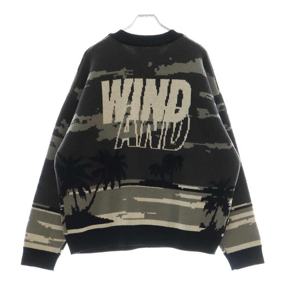 WIND AND SEA(ウィンダンシー) ジャガードロゴ アクリル ウール クルーネックニットセーター 総柄 ブラック/グレー WDS-O-ATSS-24-Q2-KN-02