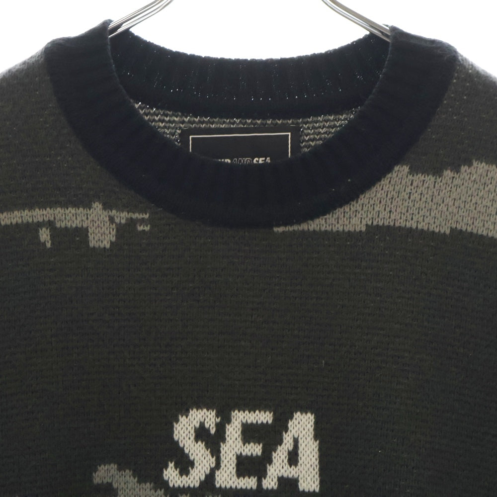 WIND AND SEA(ウィンダンシー) ジャガードロゴ アクリル ウール クルーネックニットセーター 総柄 ブラック/グレー WDS-O-ATSS-24-Q2-KN-02