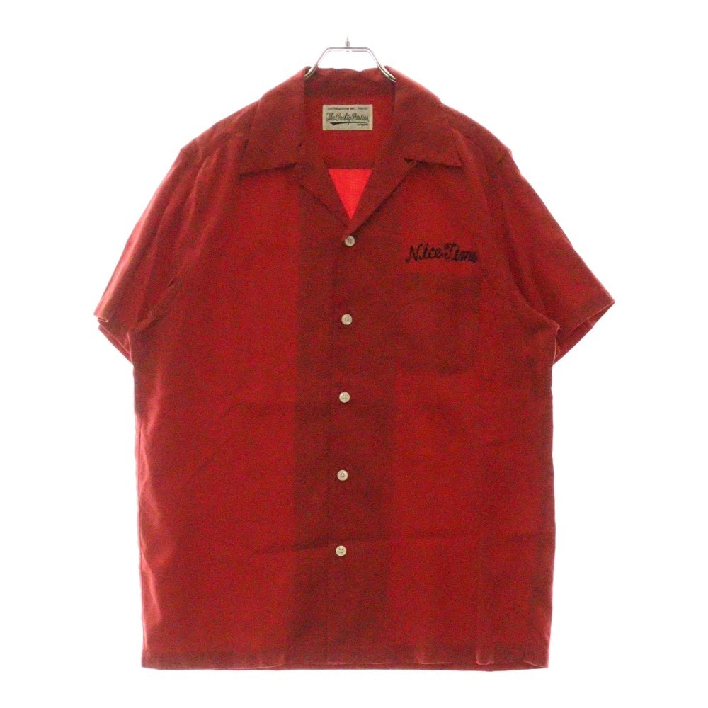 WACKO MARIA(ワコマリア) 18SS 50'S SHIRT TYPE-9 フロント刺繍 テンセル混 オープンカラー ハワイアン アロハ 半袖シャツ レッド 18SS-WMS-OC32