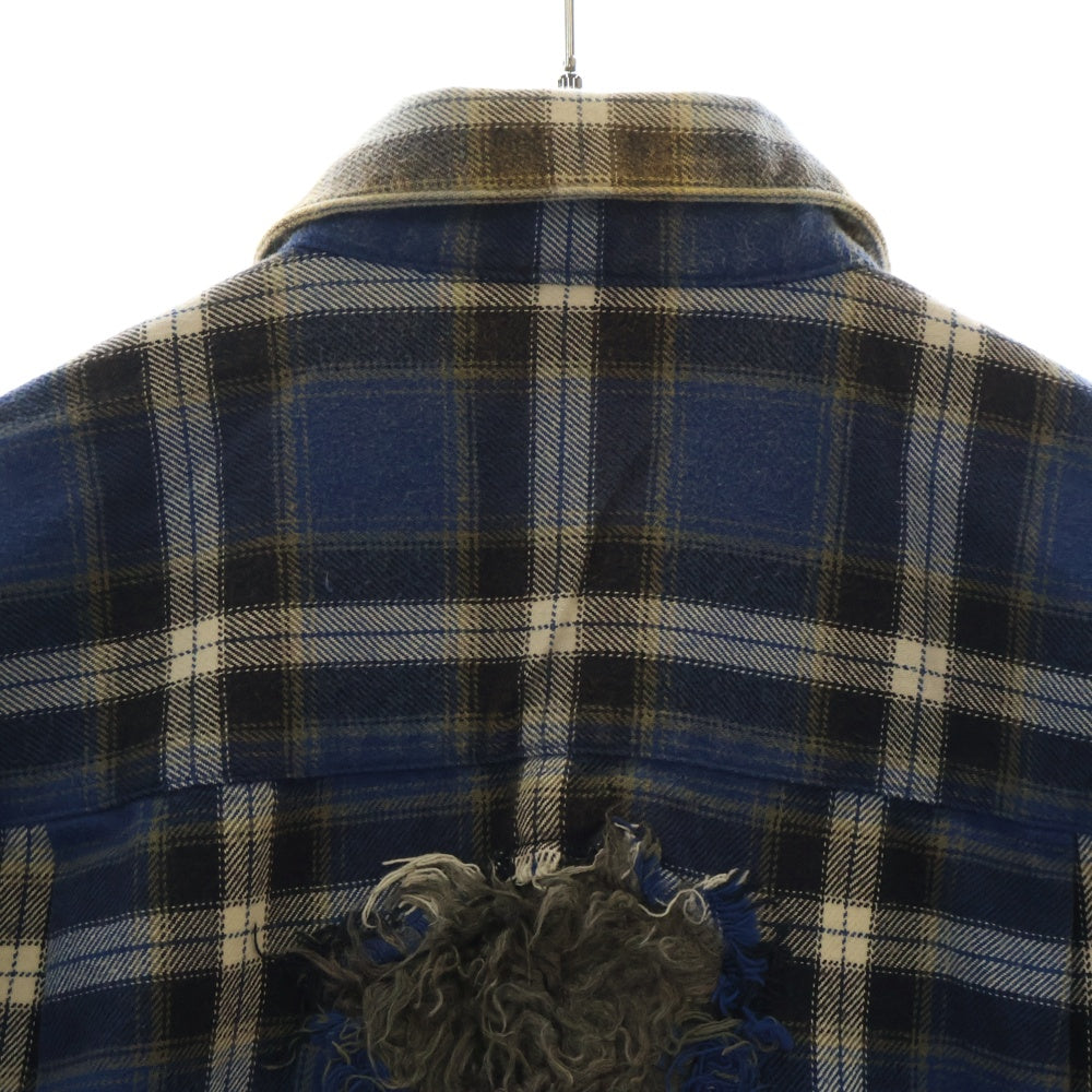 doublet(ダブレット) 23AW WEREWOLF CHECK SHIRT ウェアウルフチェックシャツ ファー切替 長袖 ブルー/ホワイト 23AW11SH132