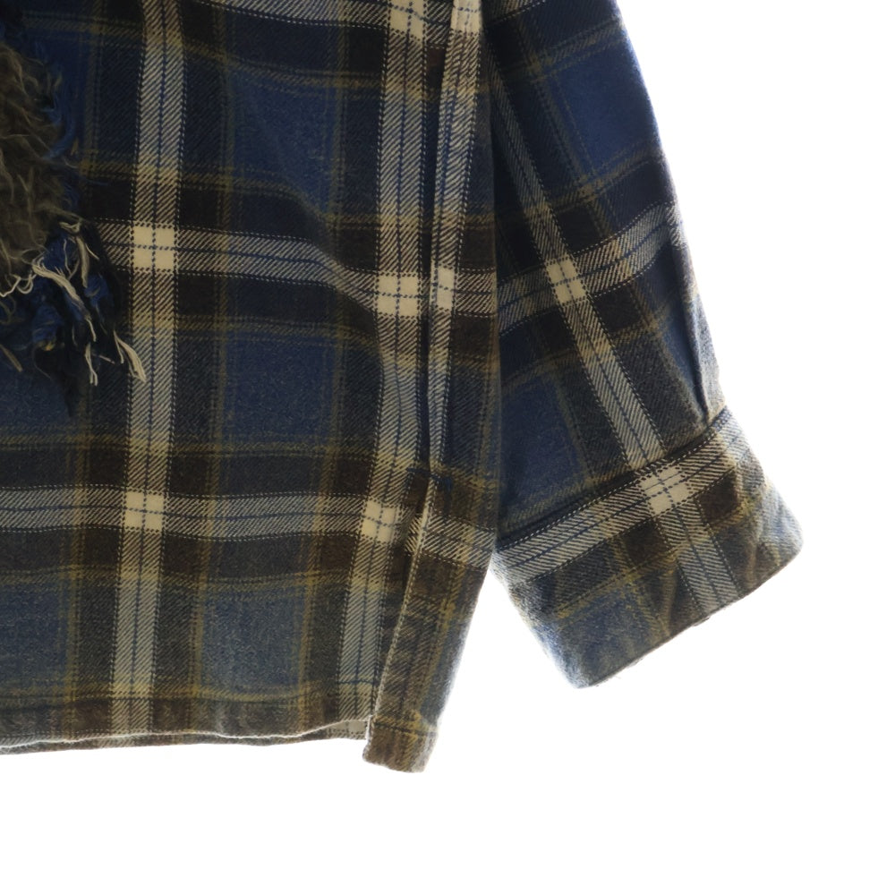 doublet(ダブレット) 23AW WEREWOLF CHECK SHIRT ウェアウルフチェックシャツ ファー切替 長袖 ブルー/ホワイト 23AW11SH132