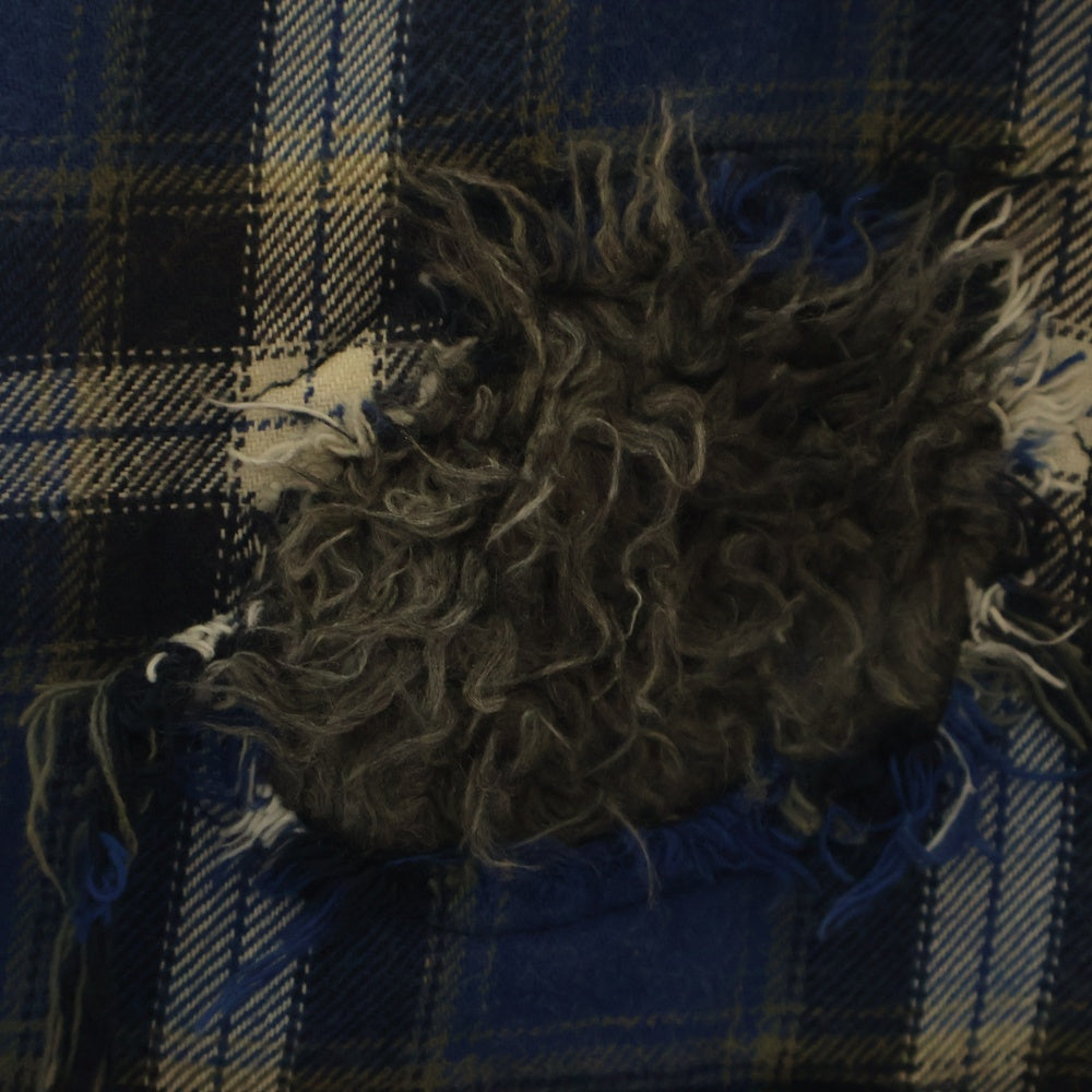 doublet(ダブレット) 23AW WEREWOLF CHECK SHIRT ウェアウルフチェックシャツ ファー切替 長袖 ブルー/ホワイト 23AW11SH132