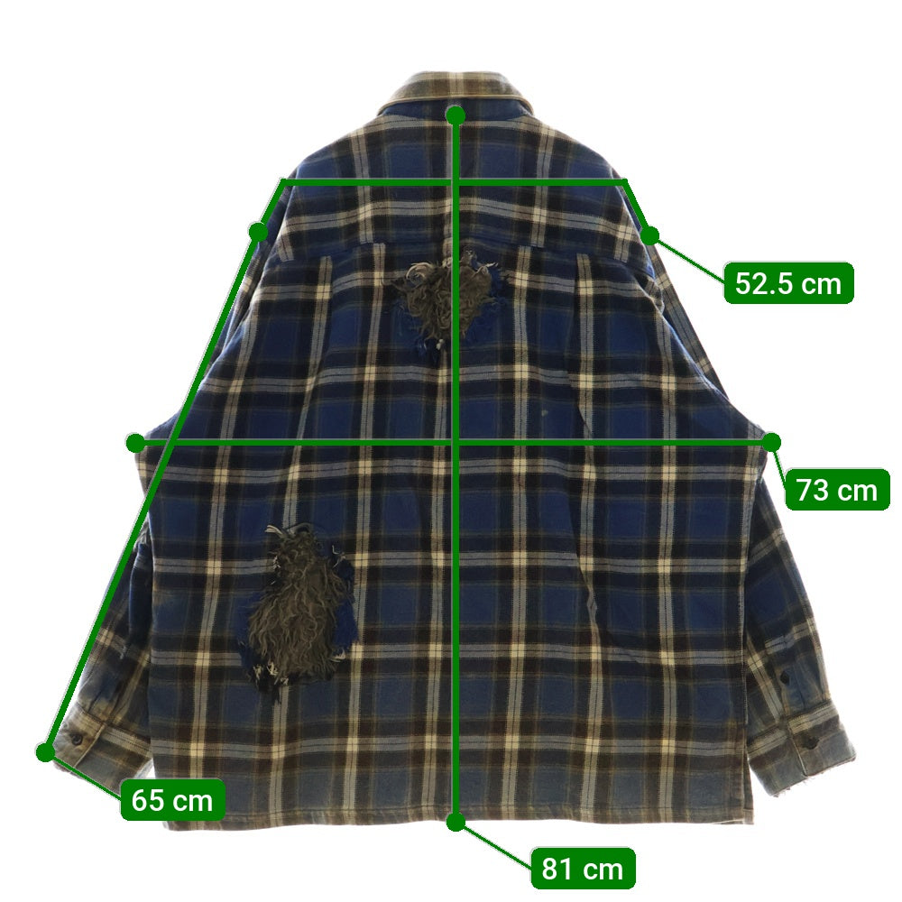 doublet(ダブレット) 23AW WEREWOLF CHECK SHIRT ウェアウルフチェックシャツ ファー切替 長袖 ブルー/ホワイト 23AW11SH132