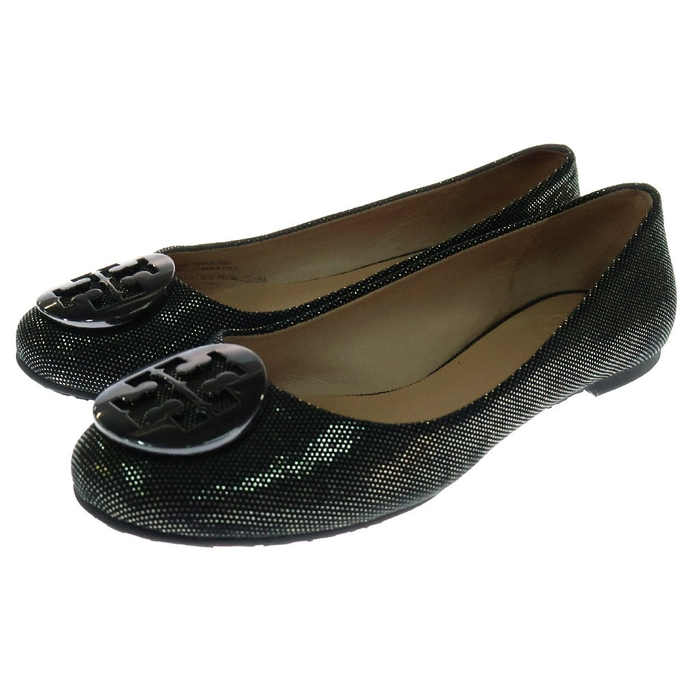 TORY BURCH(トリー バーチ) メタルロゴ グリッター レザー フラット バレエシューズ レディース ブラック 31148004