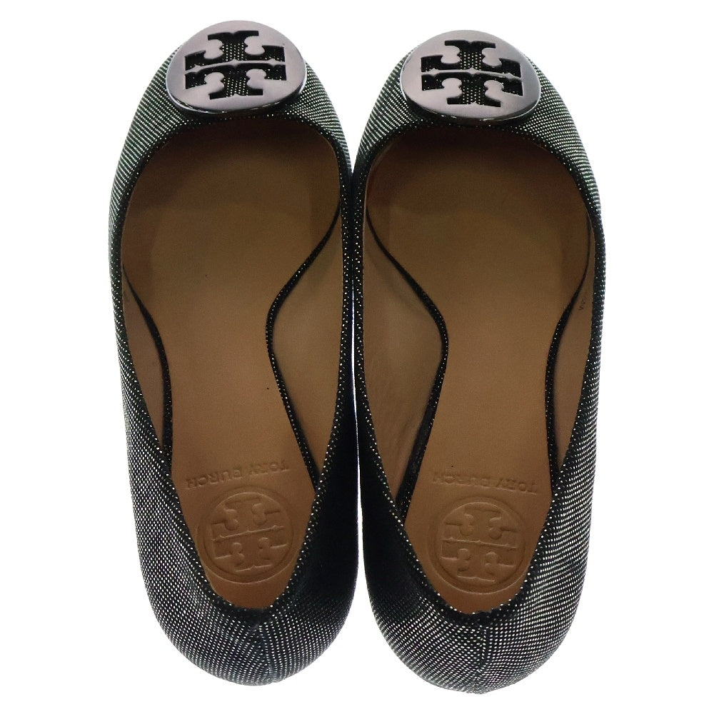 TORY BURCH(トリー バーチ) メタルロゴ グリッター レザー フラット バレエシューズ レディース ブラック 31148004