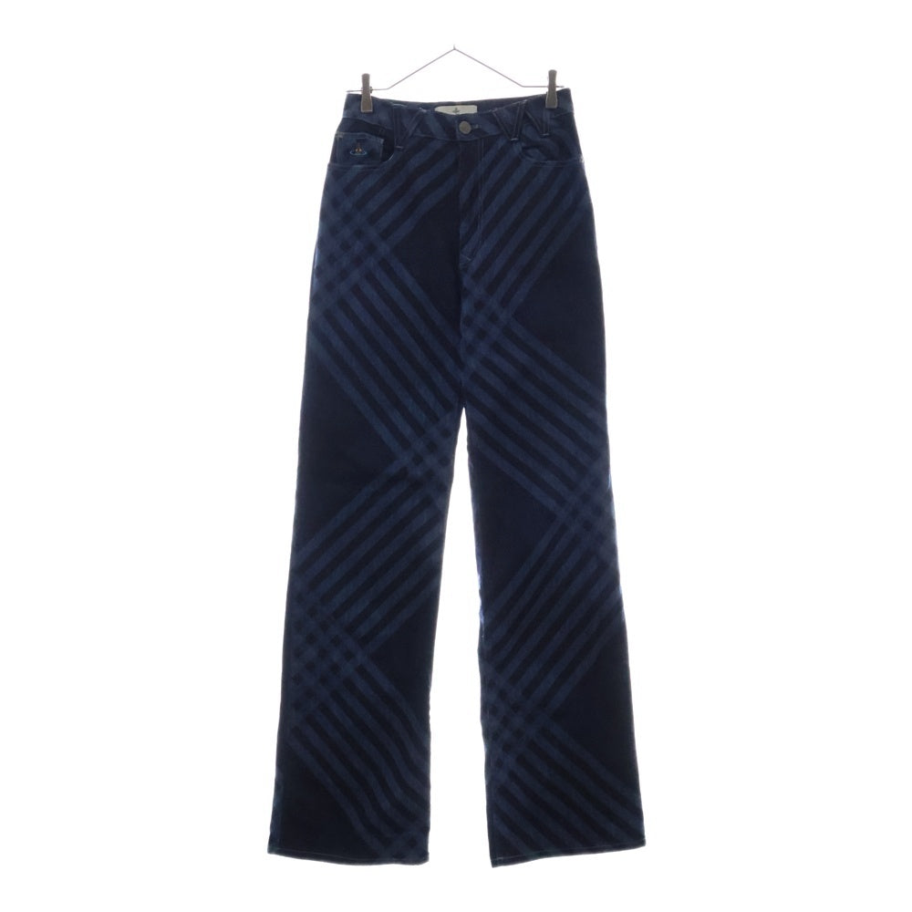 Vivienne Westwood(ヴィヴィアンウエストウッド) CHECK TAPERD JEANS チェック柄 テーパードジーンズ ジップフライデニムパンツ ブルー/ネイビー レディース