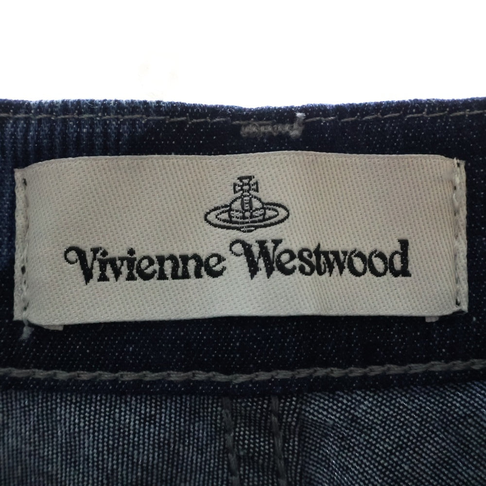 Vivienne Westwood(ヴィヴィアンウエストウッド) CHECK TAPERD JEANS チェック柄 テーパードジーンズ ジップフライデニムパンツ ブルー/ネイビー レディース