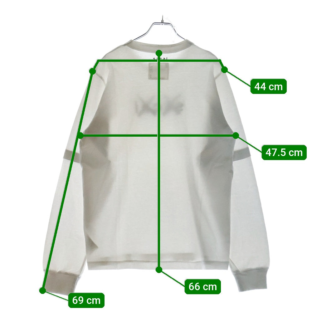 Sacai(サカイ) 21SS ×KAWS Flock Print Long Sleeve T-Shirt カウズ フロックプリント クルーネック 長袖Tシャツ カットソー ホワイト 21-0287S