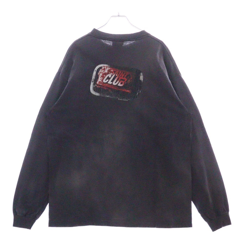 SAINT MICHAEL(セントマイケル) 24SS SAINT CLUB L/S TEE ヴィンテージ加工 セイントクラブ バックプリント クルーネック 長袖Tシャツ カットソー ブラック SM-YS8-0000-016