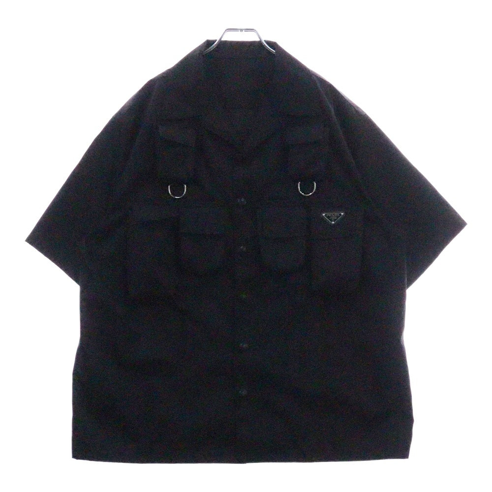 PRADA(プラダ) 24SS RE-NYLON リナイロン 三角プレート マルチポケット オープンカラー 半袖シャツ ブラック SC768 S000 1WQ8
