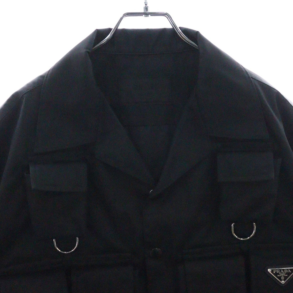 PRADA(プラダ) 24SS RE-NYLON リナイロン 三角プレート マルチポケット オープンカラー 半袖シャツ ブラック SC768 S000 1WQ8