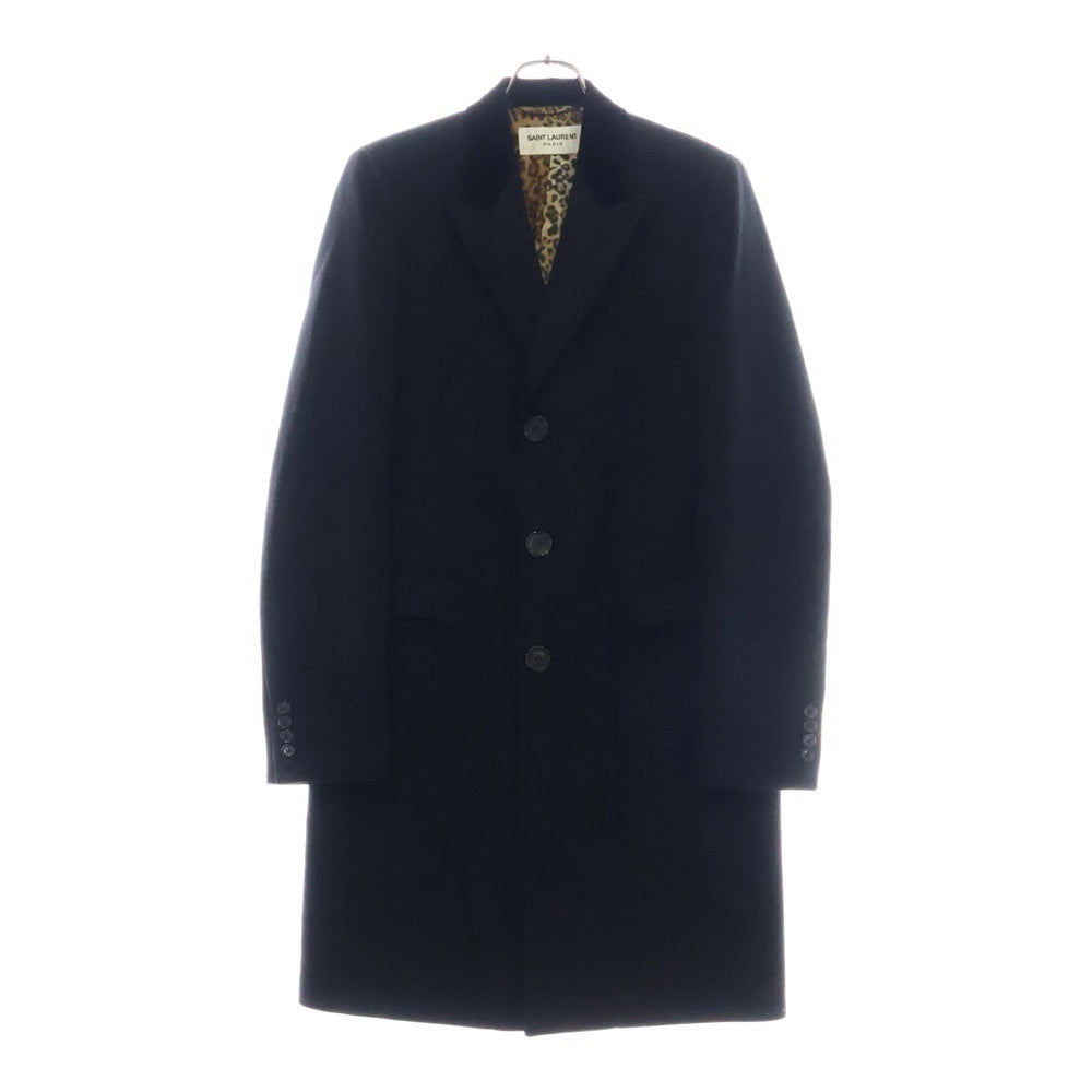 SAINT LAURENT PARIS(サンローランパリ) 16AW 裏地レオパード ベルベット切替 チェスターコート ブラック 444582 Y167W