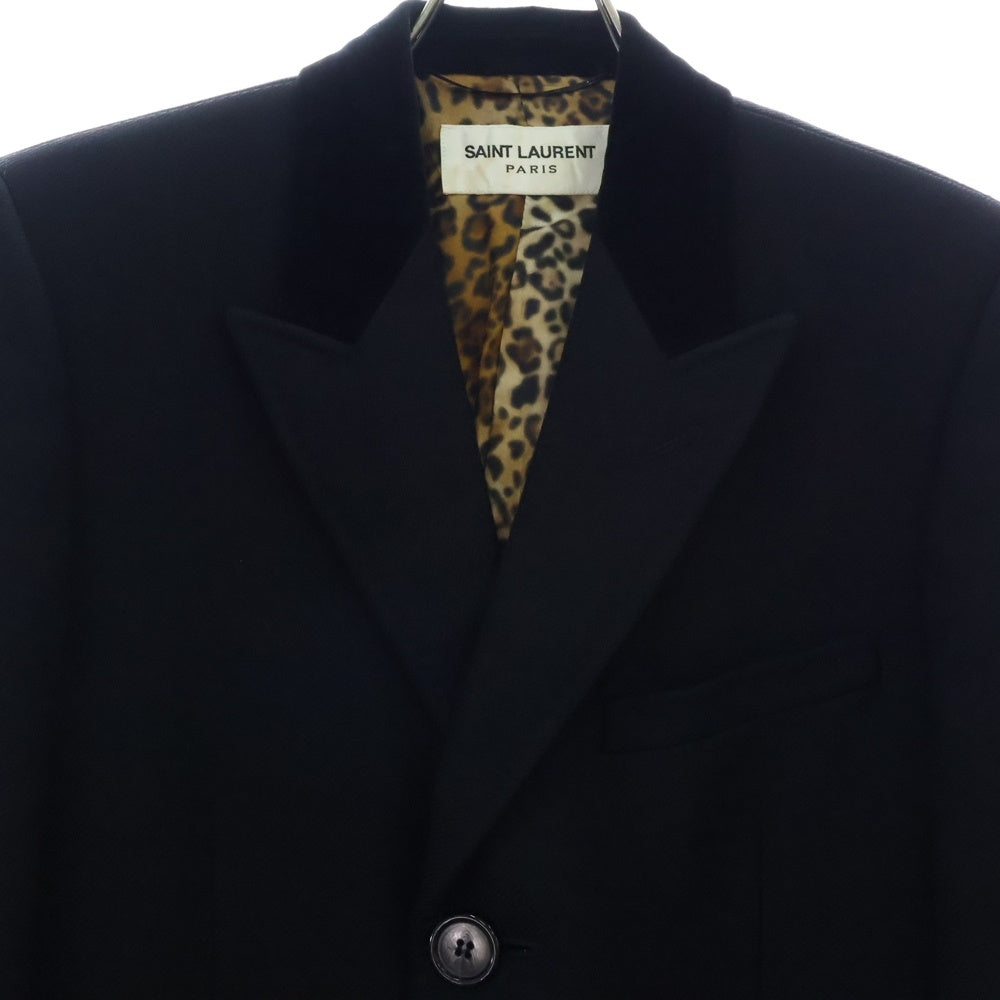 SAINT LAURENT PARIS(サンローランパリ) 16AW 裏地レオパード ベルベット切替 チェスターコート ブラック 444582 Y167W