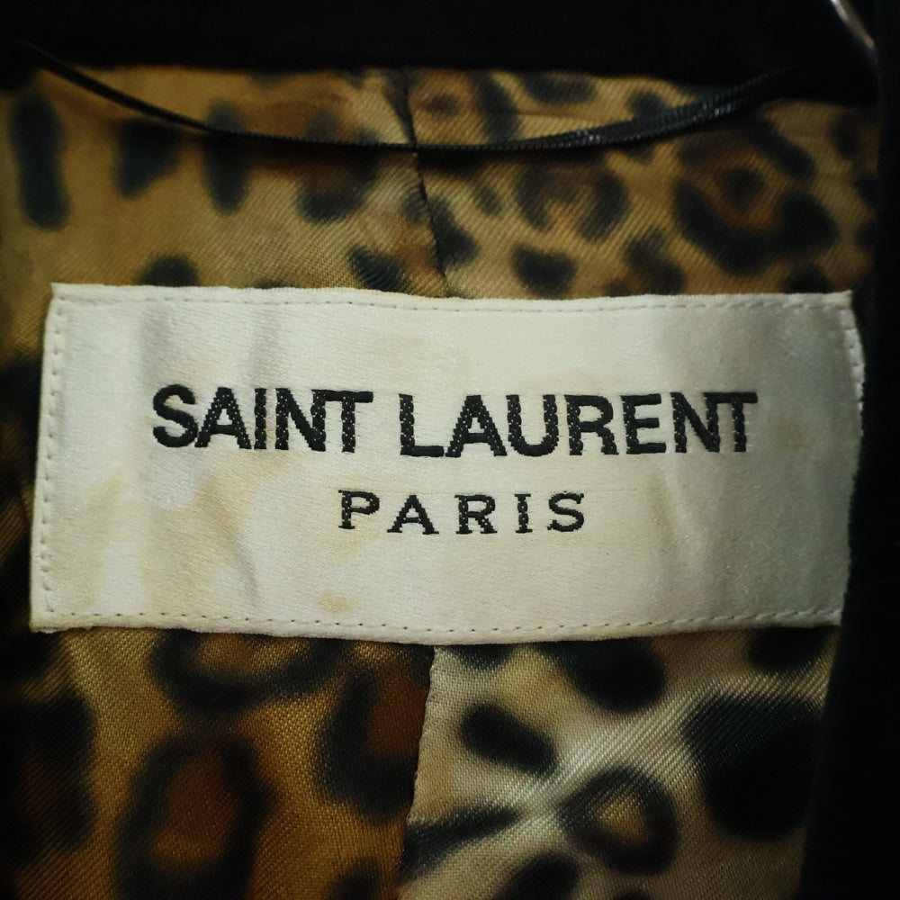 SAINT LAURENT PARIS(サンローランパリ) 16AW 裏地レオパード ベルベット切替 チェスターコート ブラック 444582 Y167W
