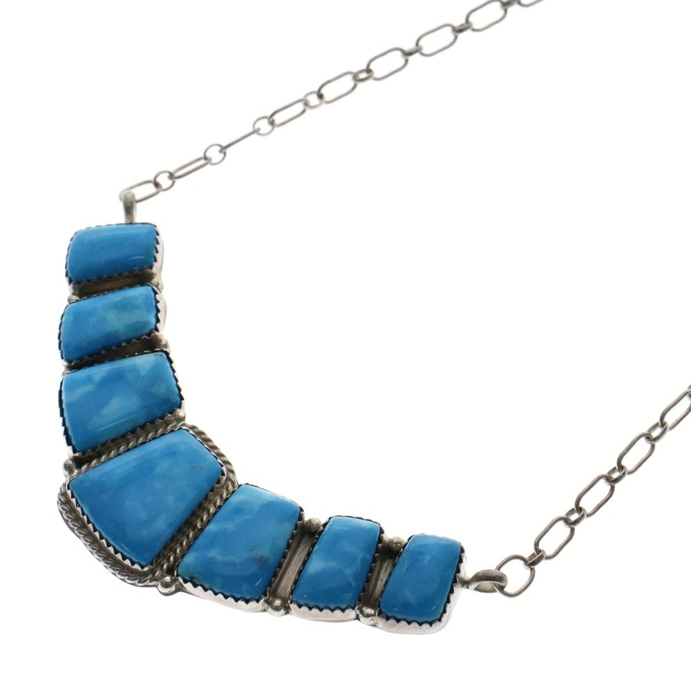 INDIAN JEWELRY(インディアンジュエリー) ナバホ族 ズニ族 Myron Panteah マイロン パンティア ターコイズ チェーン ネックレス ペンダント ブルー/シルバー