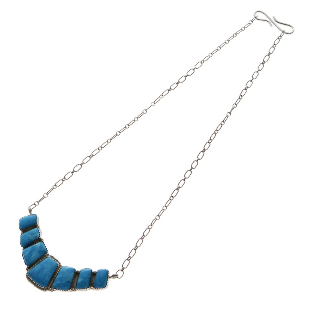 INDIAN JEWELRY(インディアンジュエリー) ナバホ族 ズニ族 Myron Panteah マイロン パンティア ターコイズ チェーン ネックレス ペンダント ブルー/シルバー