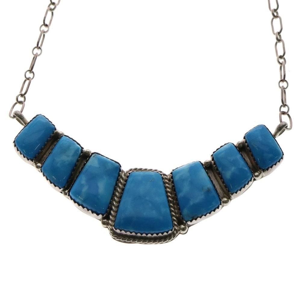 INDIAN JEWELRY(インディアンジュエリー) ナバホ族 ズニ族 Myron Panteah マイロン パンティア ターコイズ チェーン ネックレス ペンダント ブルー/シルバー