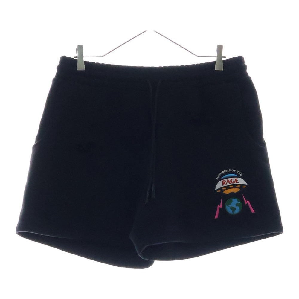 Members of THE Rage(メンバーズ オブ ザ レイジ) DISTRESSED SHORTS SMALL LOGO / BLK ダメージ加工 ロゴエンブロイダリー スウェット ショートパンツ ブラック