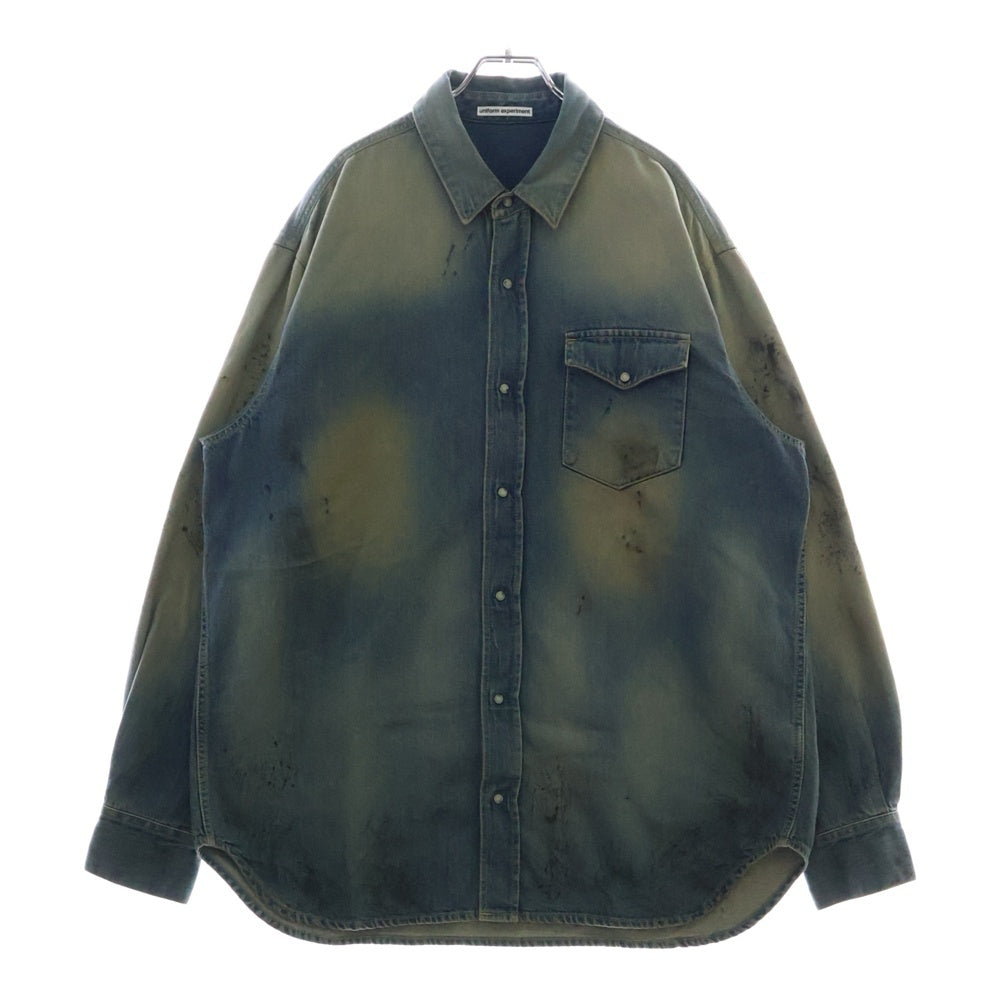 UNIFORM EXPERIMENT(ユニフォームエクスペリメント) 24AW DENIM SHIRT ユーズド加工 スナップボタン デニム ロングスリーブ 長袖シャツ インディゴ UE‐242041