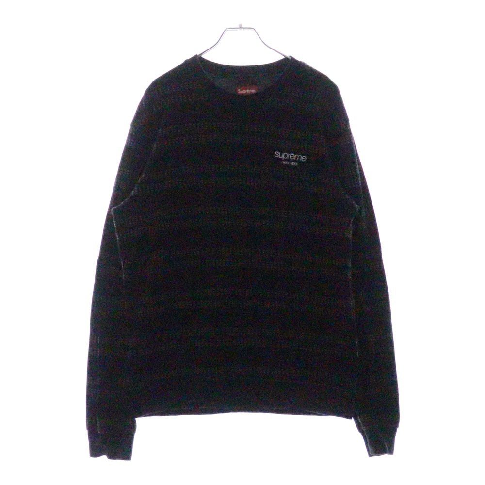 SUPREME(シュプリーム) 18SS Dash Stripe Crewneck ダッシュストライプ クラシックロゴエンブロイダリー クルーネック長袖Tシャツ カットソー ブラック/ブラウン