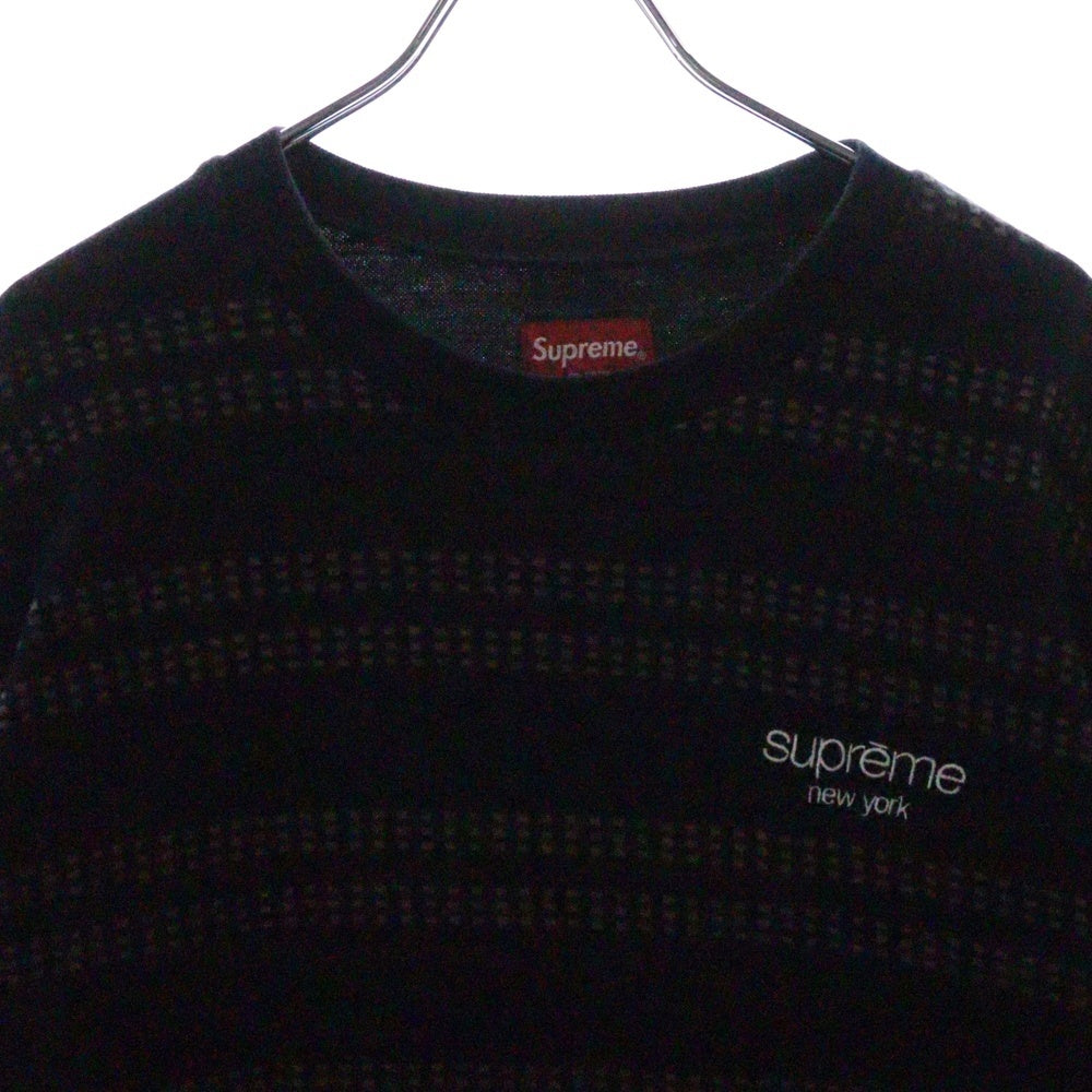 SUPREME(シュプリーム) 18SS Dash Stripe Crewneck ダッシュストライプ クラシックロゴエンブロイダリー クルーネック長袖Tシャツ カットソー ブラック/ブラウン