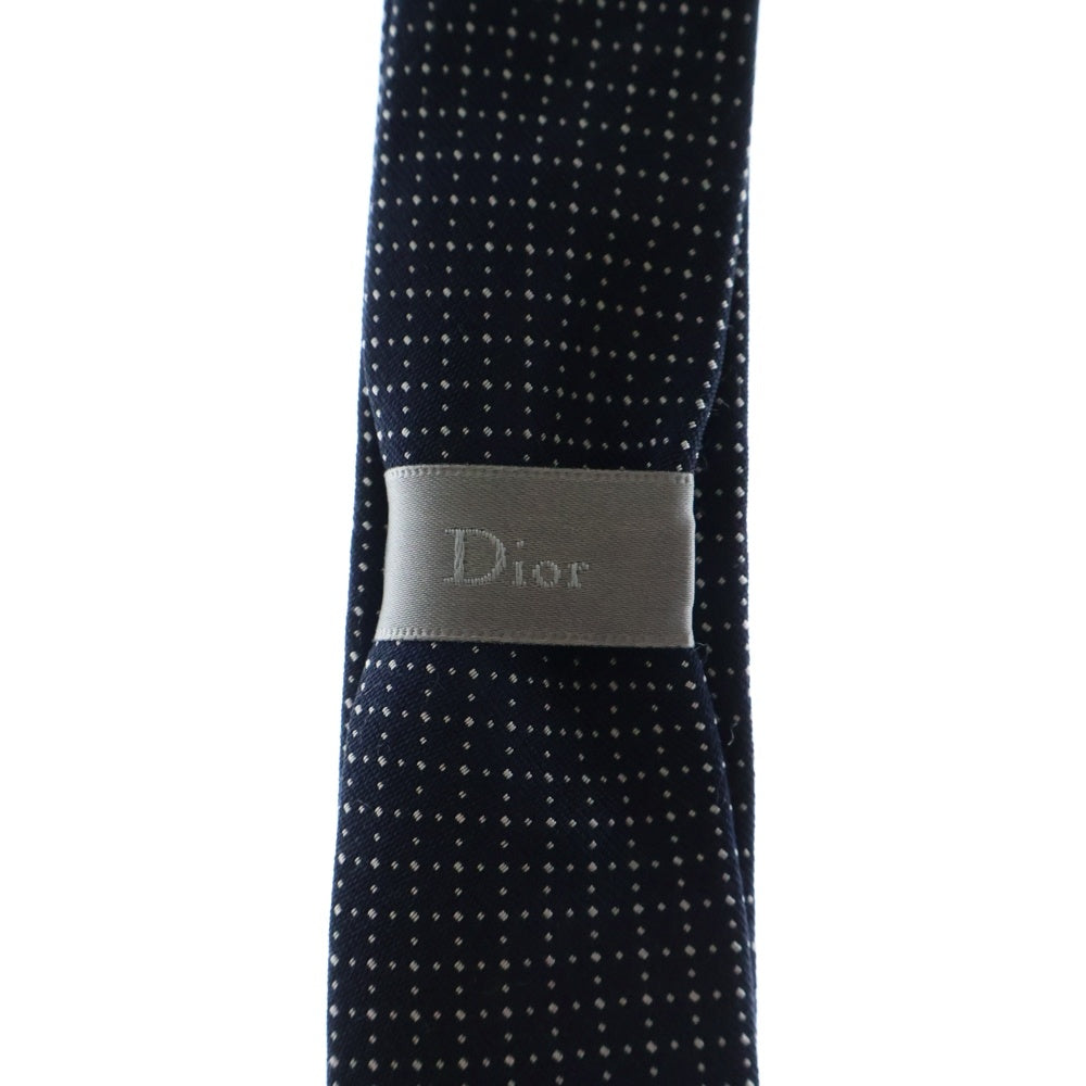 DIOR(ディオール) ドットチェック ロゴプレート シルク ナロータイ ネクタイ ネイビー