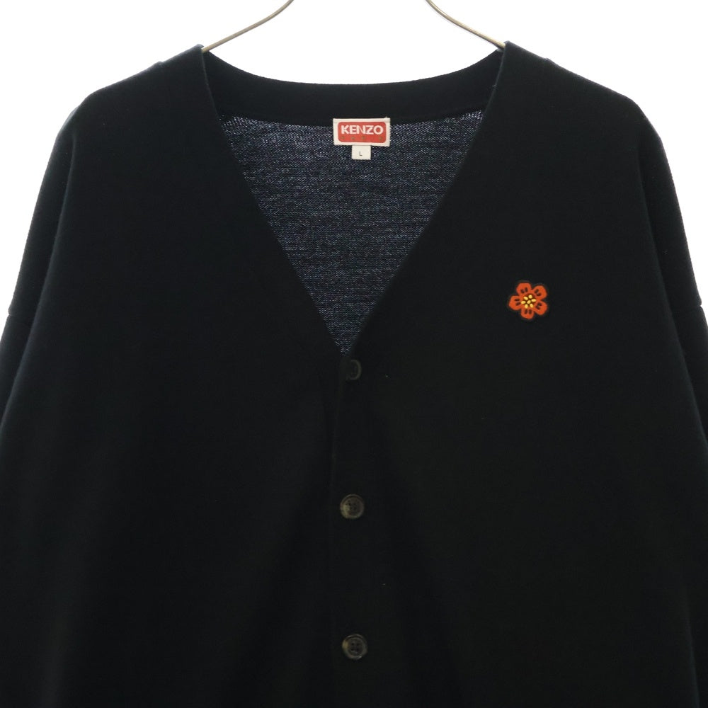KENZO(ケンゾー) BOKE FLOWER CREST CARDIGA フラワー刺繍 5B ウールニット カーディガン ブラック FD55CA3813LB