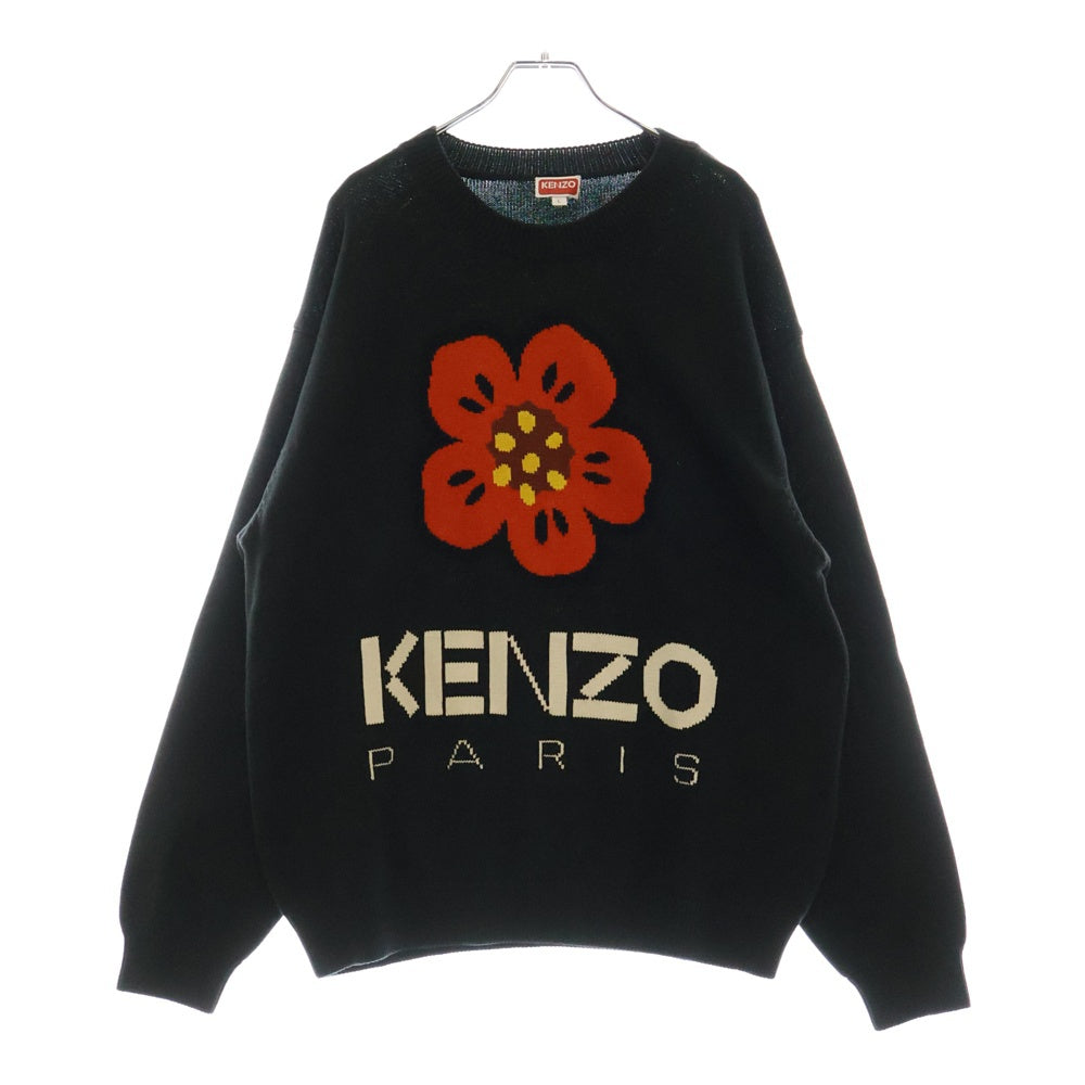 KENZO(ケンゾー) 24SS BOKE FLOWER ボケフラワー フロントロゴ クルーネック コットンニット セーター ブラック FD55PU3803LC