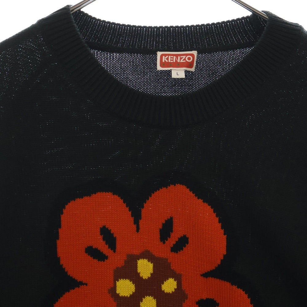 KENZO(ケンゾー) 24SS BOKE FLOWER ボケフラワー フロントロゴ クルーネック コットンニット セーター ブラック FD55PU3803LC