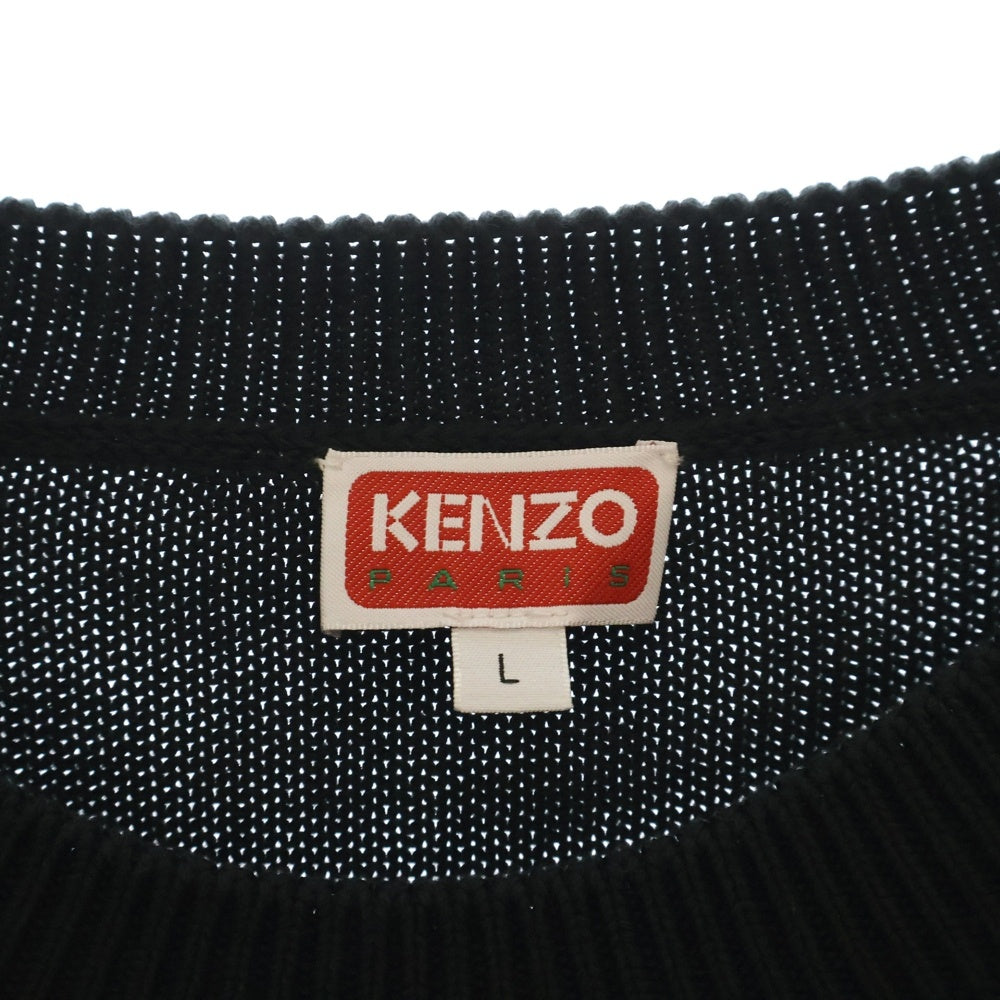 KENZO(ケンゾー) 24SS BOKE FLOWER ボケフラワー フロントロゴ クルーネック コットンニット セーター ブラック FD55PU3803LC