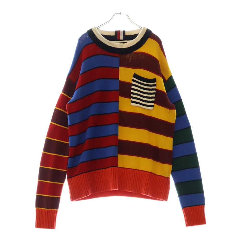 TOMMY HILFIGER(トミーヒルフィガー) マルチボーダーデザイン フロントポケット クルーネック コットンニット セーター マルチカラー 4500218262