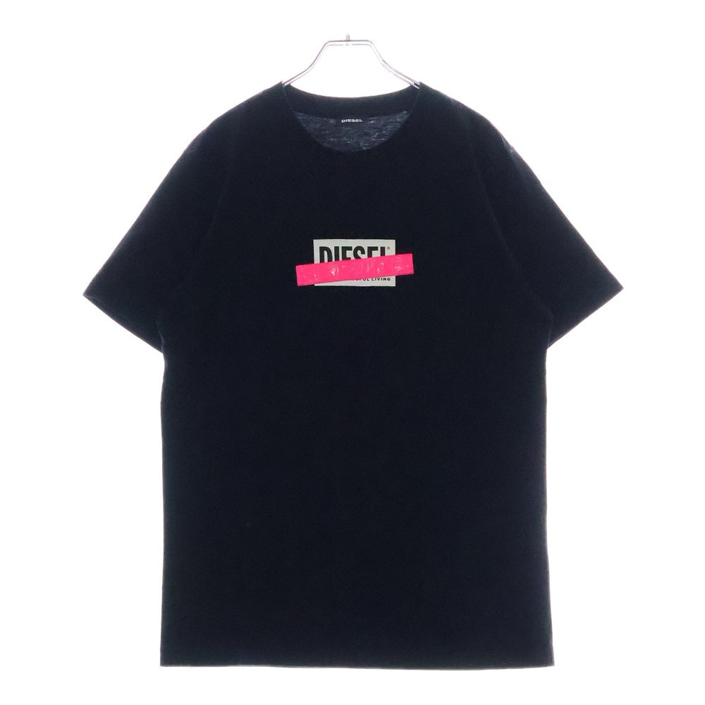 DIESEL(ディーゼル) BOX LOGO ボックス ロゴ 反射テープデザイン フロントプリント クルーネック 半袖Tシャツ カットソー ブラック