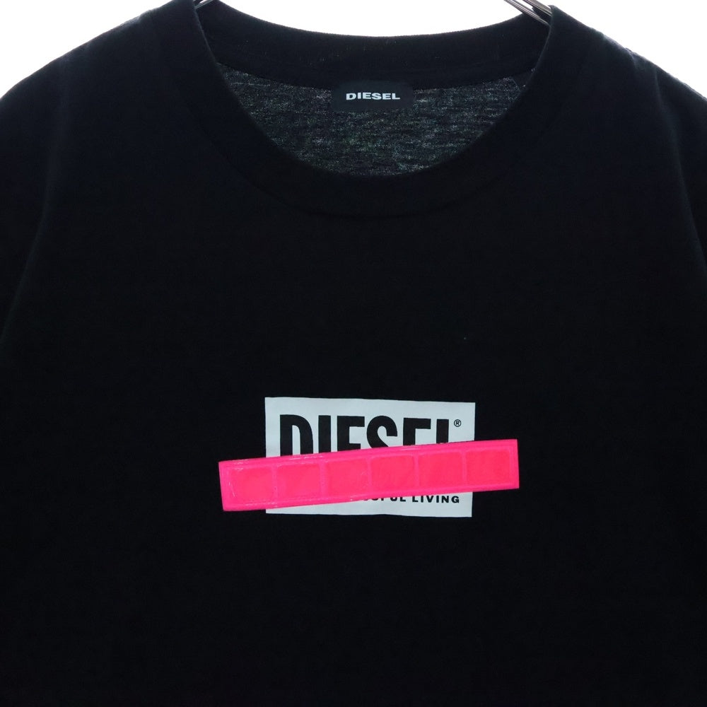 DIESEL(ディーゼル) BOX LOGO ボックス ロゴ 反射テープデザイン フロントプリント クルーネック 半袖Tシャツ カットソー ブラック