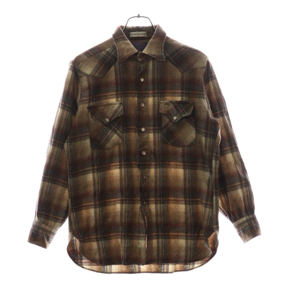 PENDLETON(ペンドルトン) 70S HIGH GRADE WESTERN WEAR ハイ グレード ウエスタン ウェア チェック柄 フランネル長袖シャツ ブラウン