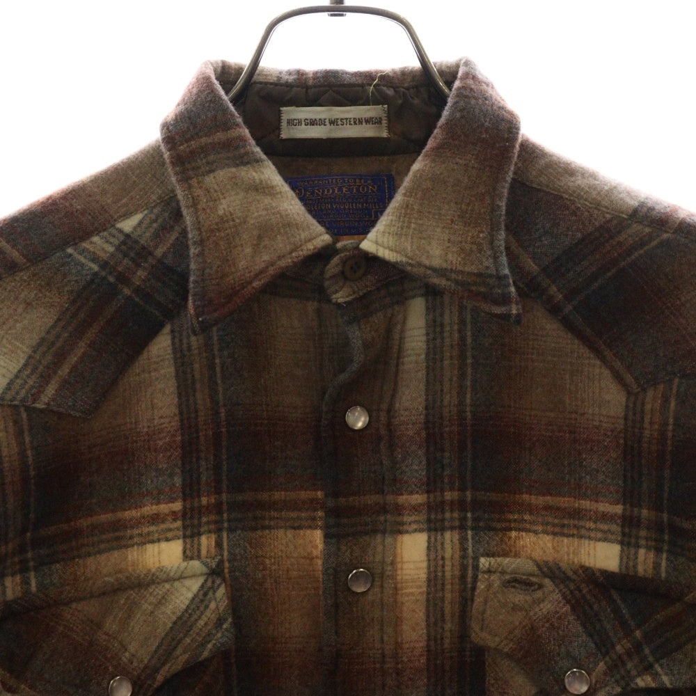 PENDLETON(ペンドルトン) 70S HIGH GRADE WESTERN WEAR ハイ グレード ウエスタン ウェア チェック柄 フランネル長袖シャツ ブラウン