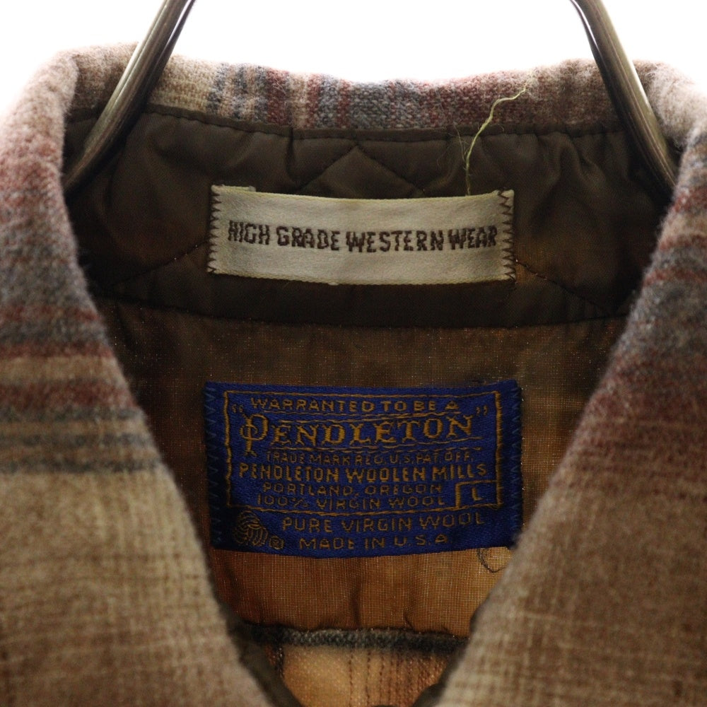 PENDLETON(ペンドルトン) 70S HIGH GRADE WESTERN WEAR ハイ グレード ウエスタン ウェア チェック柄 フランネル長袖シャツ ブラウン