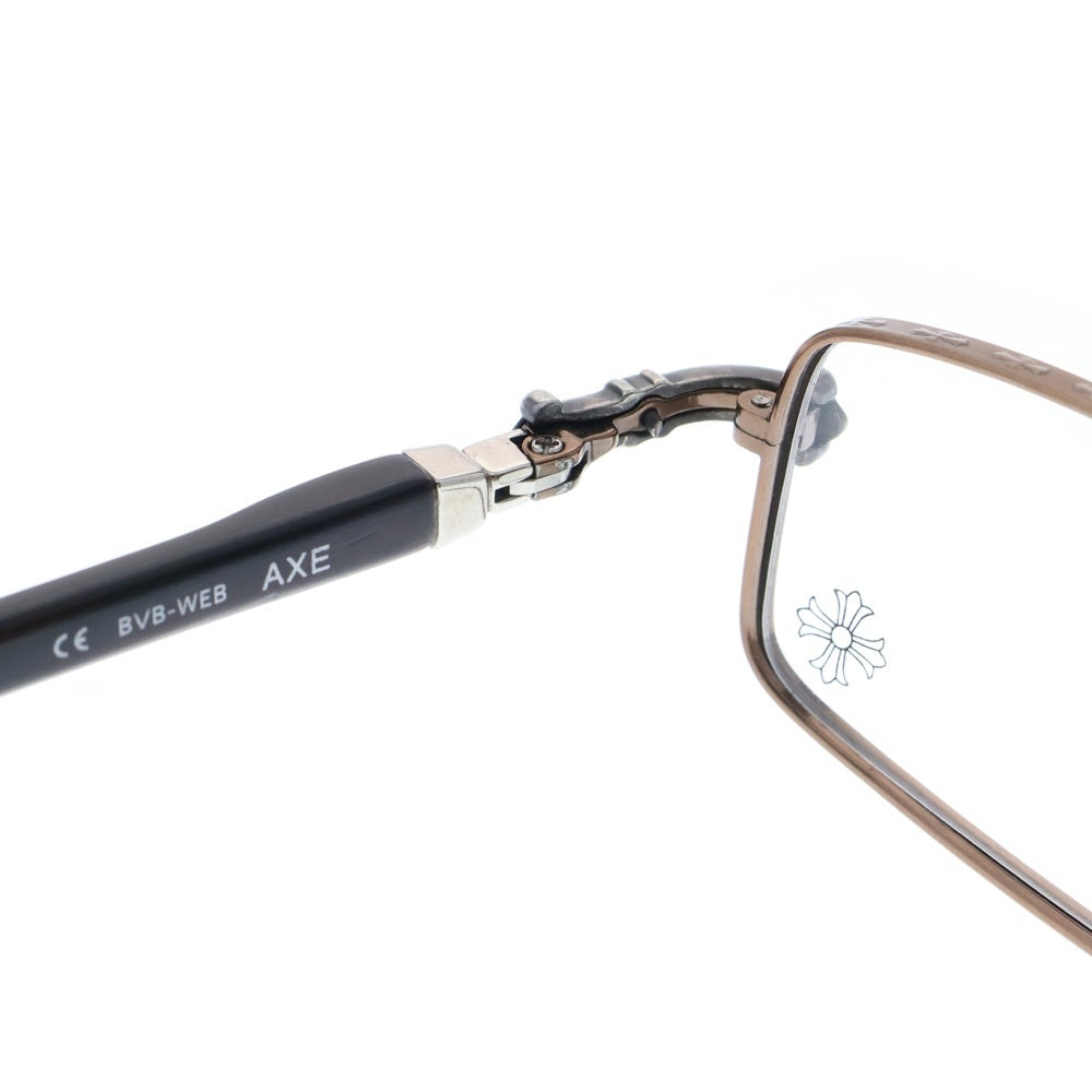CHROME HEARTS(クロムハーツ) AXE ANTIQUE SILVER EBONY WOOD CHクロス スクエアフレーム エボ二ウッド 眼鏡 ブラウン/シルバー