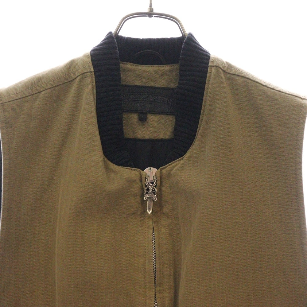 CHROME HEARTS(クロムハーツ) VEST-M-HOMER ヘリンボーン 中綿キルティング ダガージップアップベスト ベージュ