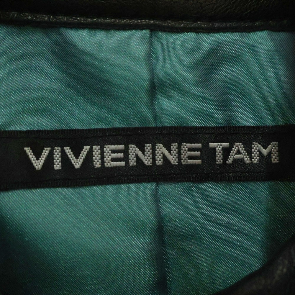 VIVIENNE TAM(ヴィヴィアンタム) バックカットアウトデザイン ラムスキン スタンドカラー レザージャケット レディース ブラック 016-159112