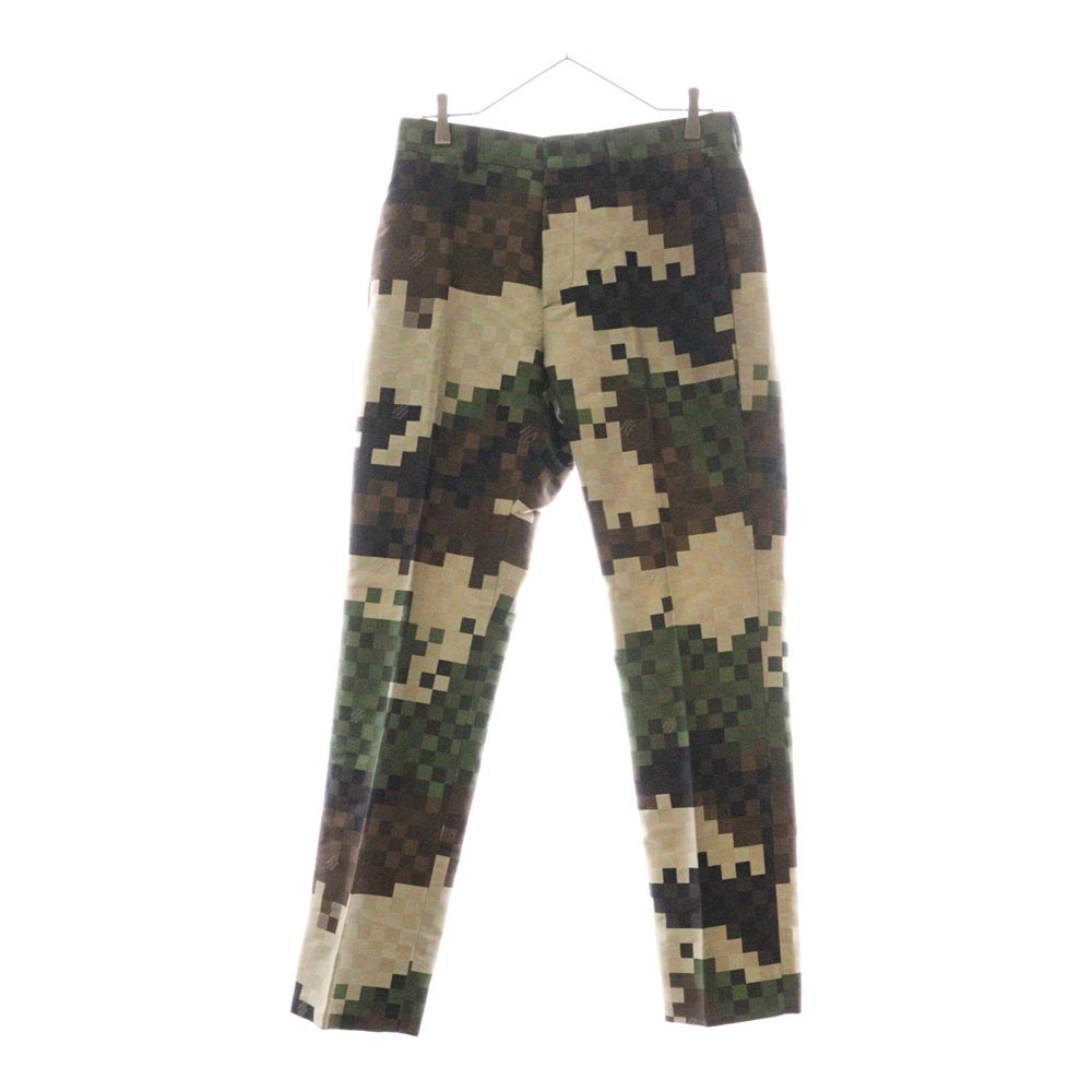LOUIS VUITTON(ルイヴィトン) 24SS ダモフラージュ ダミエ ピクセル 迷彩 カモフラ総柄 ノータック シガレット スラックスパンツ トラウザーズ ベージュ/カーキ RM241 HSB HQP60W
